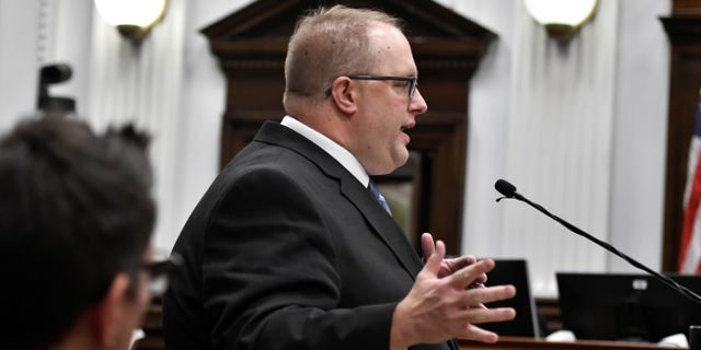 Assistant District Attorney James Kraus gives the rebuttal to the closing argument from the defense during Kyle Rittenhouse's trail at the Kenosha County Courthouse, in Kenosha, Wisconsin, U.S., November 15, 2021. Sean Krajacic/Pool via REUTERS