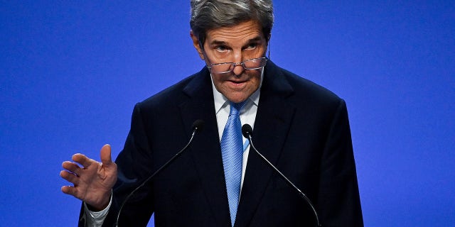 NOVEMBER 10: US special climate envoy, John Kerry speaks during a joint China and US statement on a declaration enhancing climate action in the 2020's on day eleven of the COP26 climate change conference in Glasgow, Scotland.  (Photo by Jeff J Mitchell/Getty Images)