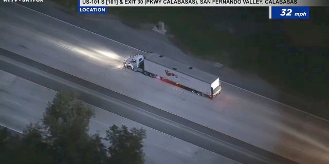 A driver of an allegedly stolen 18-wheeler led police on a slow speed, hours-long pursuit through the Los Angeles area on Wednesday night, according to reports.
