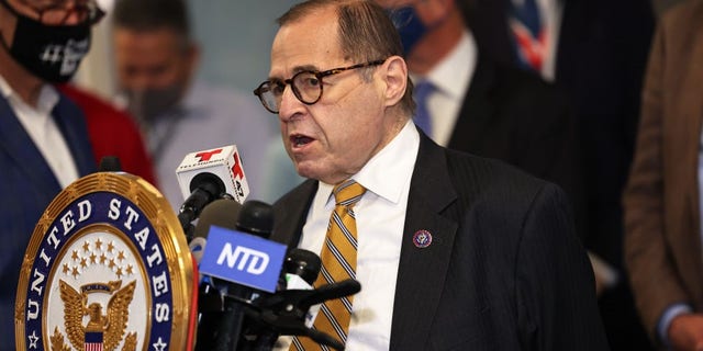 NEW YORK, NEW YORK - JUNE 28: Rep. Jerry Nadler (D-NY) speaks during a press conference to announce the "Gateway Turnaround" Hudson Tunnel project at Penn Station on June 28, 2021 in Midtown Manhattan in New York City. (Photo by Michael M. Santiago/Getty Images)