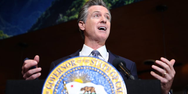 California Gov. Gavin Newsom speaking during a news conference in Oakland, in October 2021.