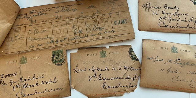 Postcards from 1916 that were sent to soldiers fighting in World War I were recently discovered in roof of the train station in the Scottish village of Cambusbarron while it was being renovated. (SWNS)