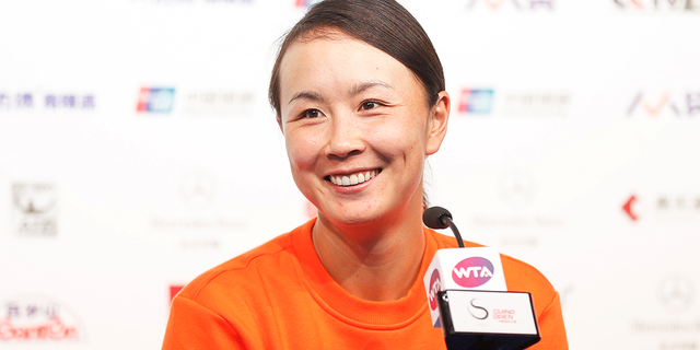 Shuai Peng of China reacts to her first-round match against Eugene Bouchard of Canada during the 2019 Australian Open on Jan. 15, 2019, in Melbourne.