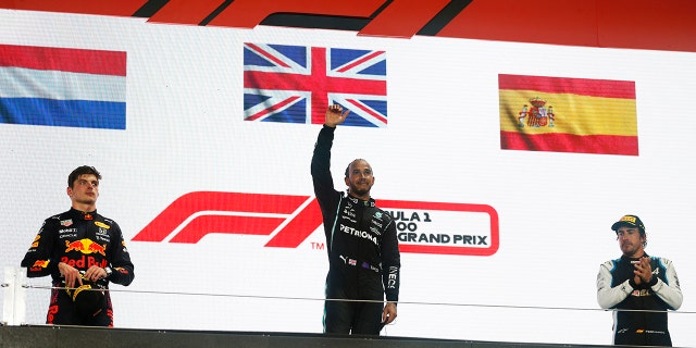 Alonso of Spain finished third behind The Netherlands' Max Verstappen and Lewis Hamilton.