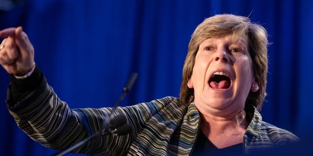 Randi Weingarten, president of the American Federation of Teachers, speaks during the American Federation of Government Employees (AFGE) Legislative and Grassroots Mobilization Conference in Washington, D.C., U.S., on Monday, Feb. 10, 2020. President Donald Trump released his annual budget Monday, proposing deep cuts to social programs but increases in defense and entitlement spending that would push the gross federal debt above $30 trillion over the next decade. Photographer: Amanda Andrade-Rhoades/Bloomberg via Getty Images