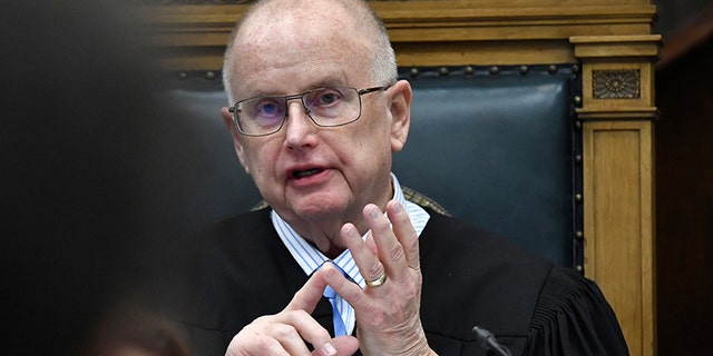 Judge Bruce Schroeder speaks to the attorneys about how the jury will view evidence as they deliberate during Kyle Rittenhouse's trial at the Kenosha County Courthouse in Kenosha, Wis., on Wednesday, Nov. 17, 2021.  (Sean Krajacic/The Kenosha News via AP, Pool)