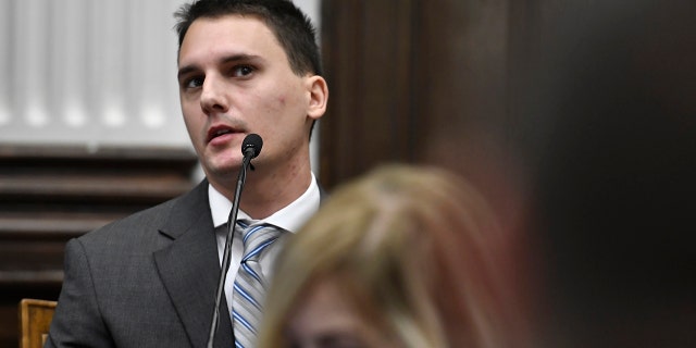 Jason Lackowski takes the witness stand and testifies during Kyle Rittenhouse's trial at the Kenosha County Courthouse in Kenosha, Wisconsin, on Friday, Nov. 5, 2021.