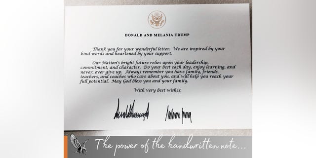 Image of the signed letter the Trumps sent to students at Colby High School. 