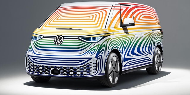 The production VW ID.Buzz has been teased wearing a psychedelic disguise.