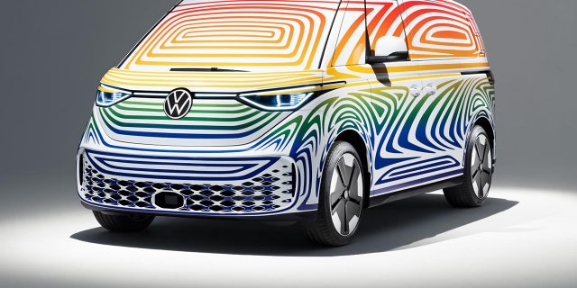 The production VW ID.Buzz has been teased wearing a psychedelic disguise.