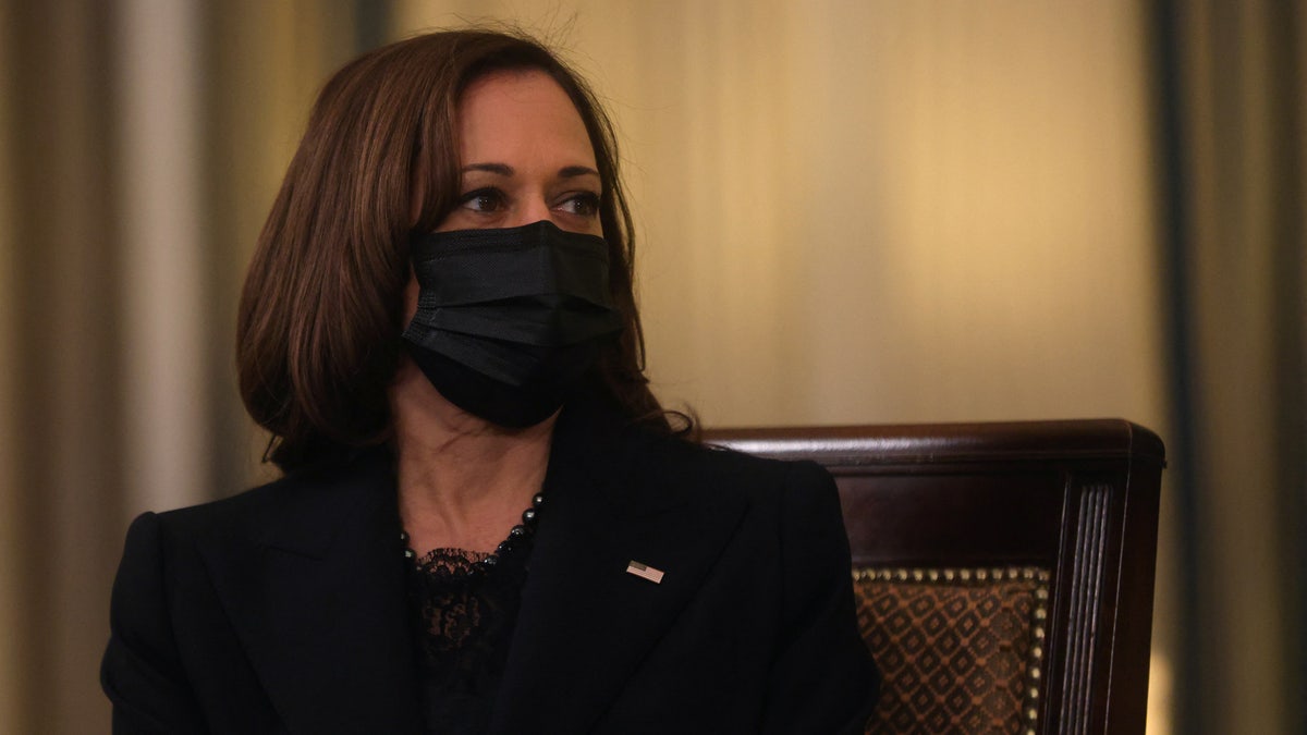 Vice President Kamala Harris in a meeting with members of the White House COVID-19 Response Team in Washington on Dec. 9, 2021. (REUTERS/Leah Millis)
