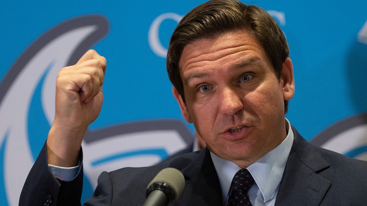 Gov. Ron DeSantis speaks at the Collier County Public Schools building in Naples, FL