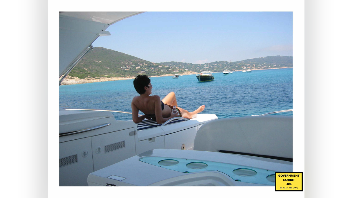 Ghislaine Maxwell sunbathing on a yacht