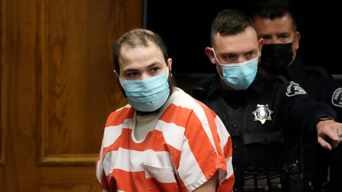 Ahmad Al Aliwi Alissa, accused of killing 10 people at a Colorado supermarket in March, is led into a courtroom for a hearing Tuesday, Sept. 7, 2021, in Boulder, Colo. Experts have found Alissa is mentally incompetent to proceed in the case. (AP Photo/David Zalubowski/Pool, File)