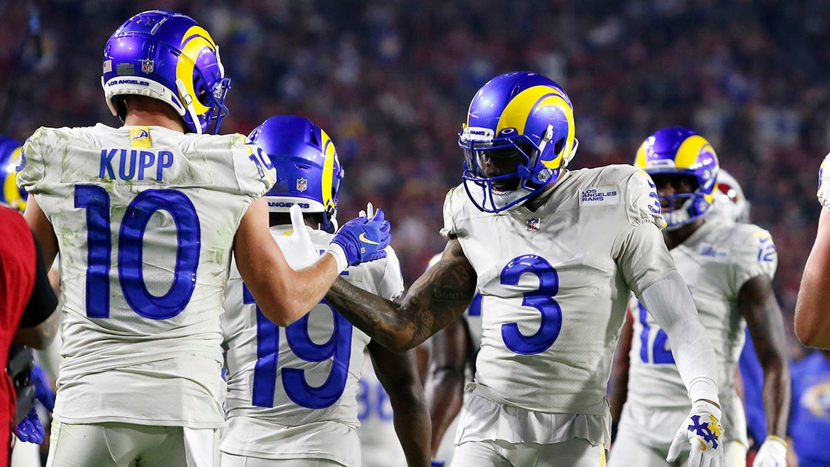 Los Angeles Rams wide receiver Cooper Kupp celebrates his touchdown catch against the Cardinals Monday, Dec. 13, 2021, in Glendale, Arizona.