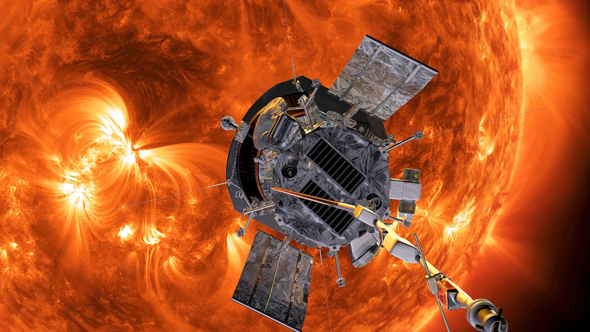 FILE - This image made available by NASA shows an artist's rendering of the Parker Solar Probe approaching the Sun. (Steve Gribben/Johns Hopkins APL/NASA via AP)
