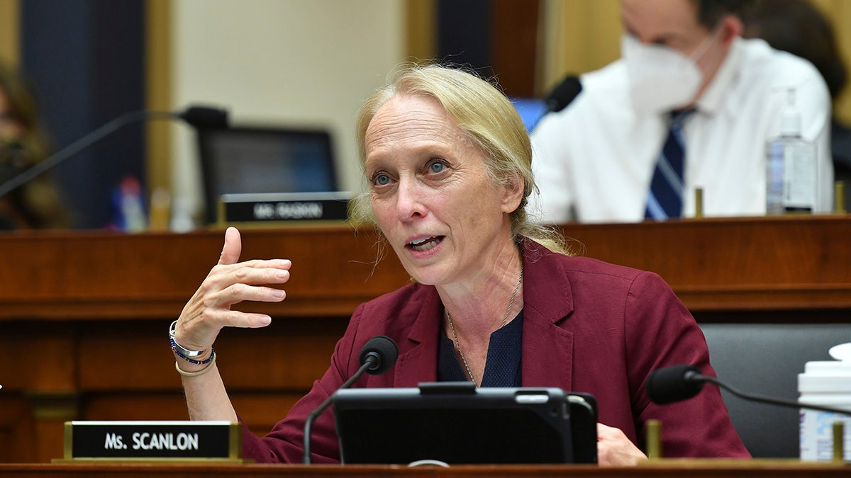 FILE - Rep. Mary Gay Scanlon, D-Pa., speaks during a House Judiciary subcommittee on antitrust on Capitol Hill on Wednesday, July 29, 2020, in Washington. U.S. Rep. Scanlon was carjacked at gunpoint by two men in a south Philadelphia park but wasn’t injured, police and her office said. Police said Scanlon, was walking to her parked vehicle after a meeting in FDR park shortly before 3 p.m. Wednesday, Dec. 22, 2021, when two armed men demanded her keys. (Mandel Ngan/Pool via AP, File)