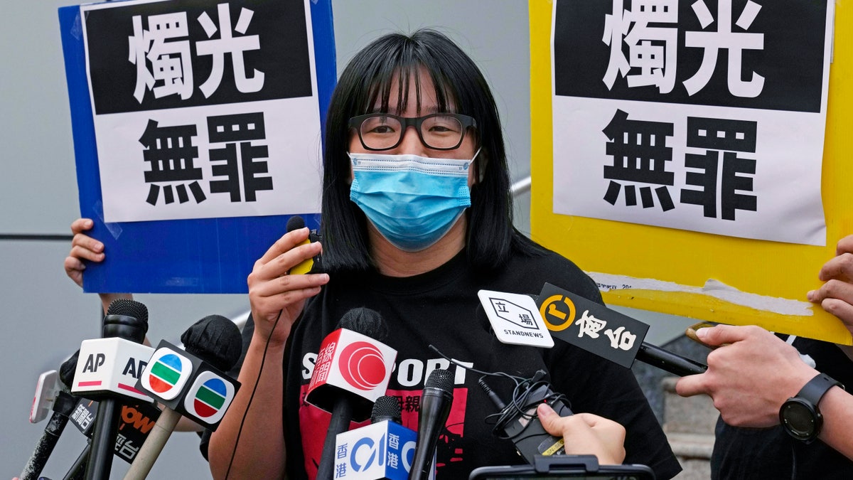 Chow Hang Tung, Vice Chairperson of the Hong Kong Alliance in Support of the Democratic Patriotic Movements of China, leaves after being released on bail at a police station in Hong Kong, June 5, 2021. (AP Photo/Kin Cheung, File)