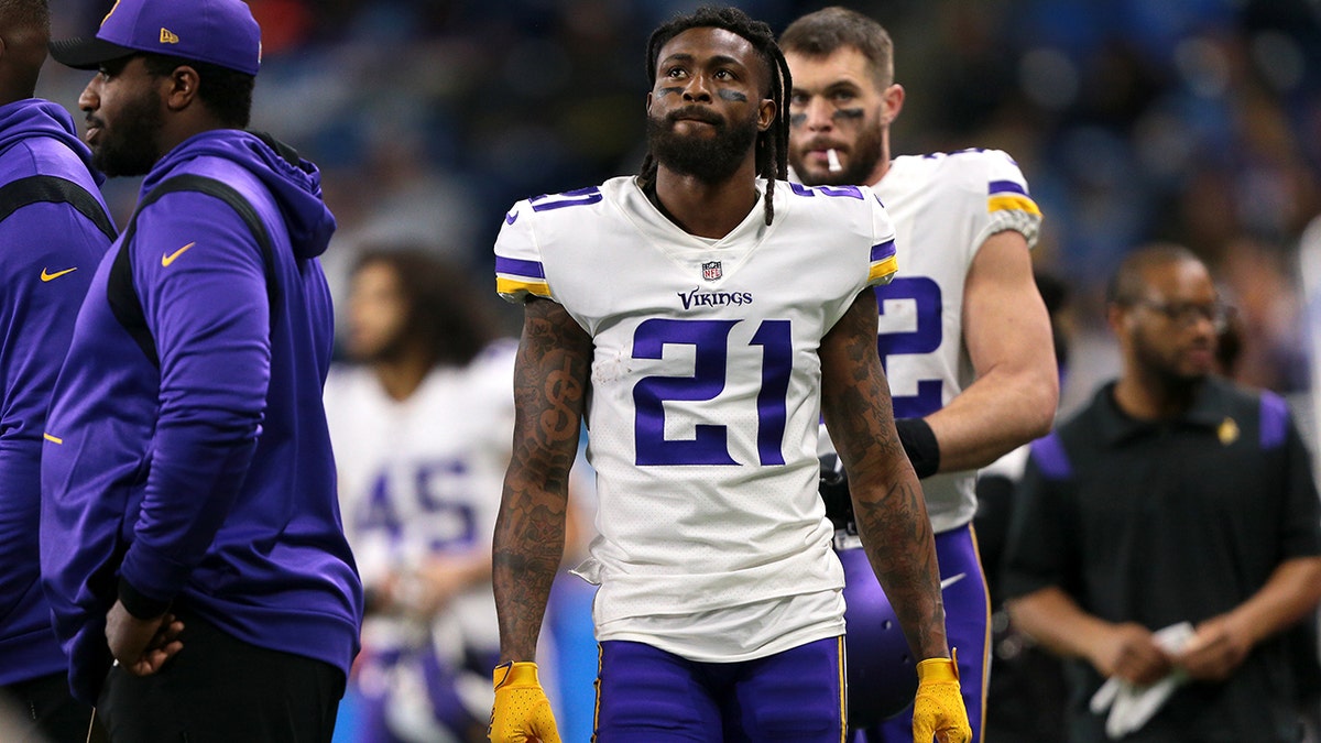 Minnesota Vikings cornerback Bashaud Breeland (21) is seen during the first half of an NFL football game against the Detroit Lions in Detroit, Michigan USA, on Sunday, December 5, 2021.