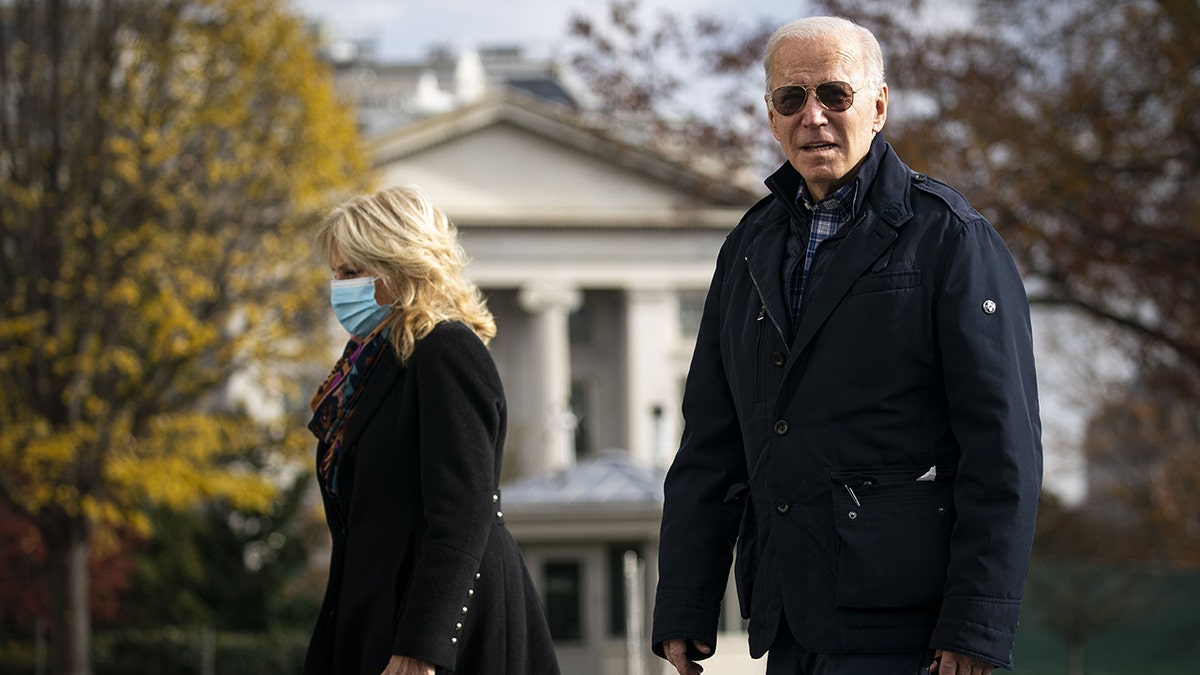 President Joe Biden and first lady Jill Biden on the South Lawn of the White House 