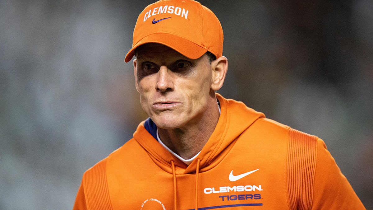 Clemson Tigers defensive coordinator Brent Venables during warmups before the South Carolina Gamecocks game on Nov. 27, 2021, in Columbia, South Carolina. 