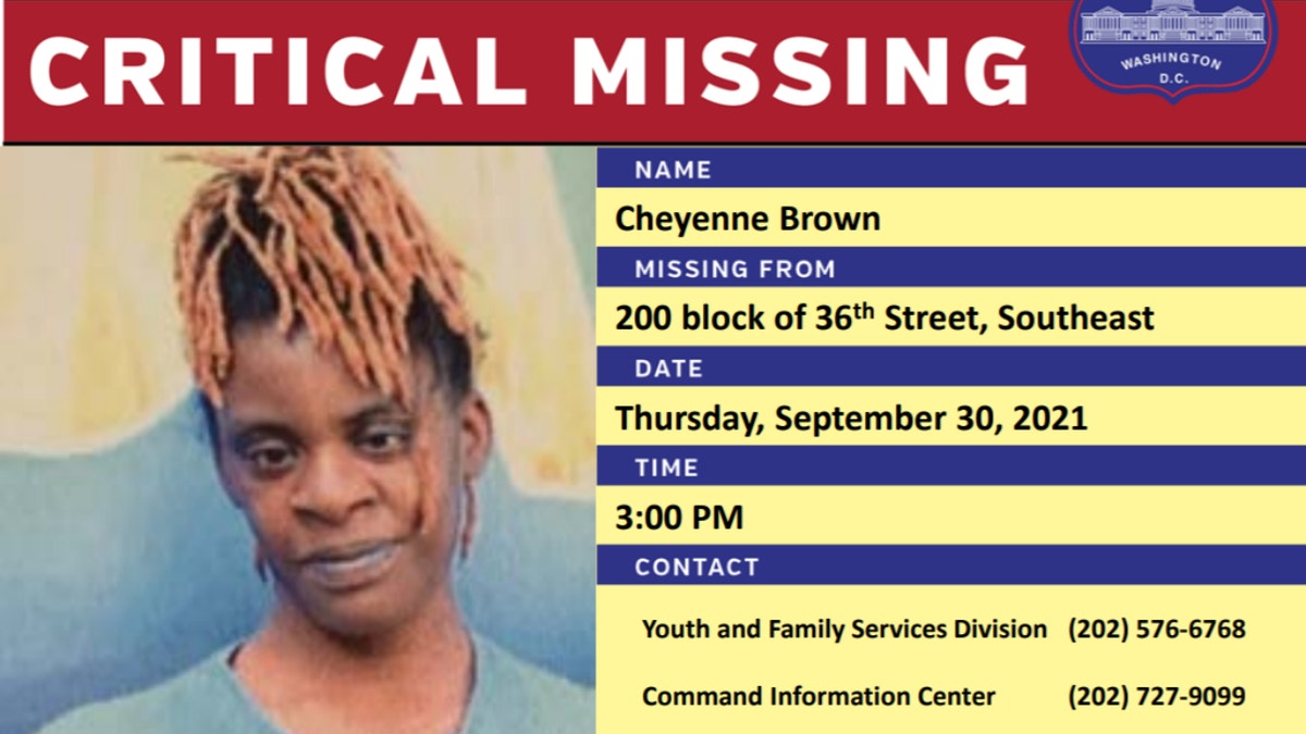 Cheyenne Brown missing persons report. (D.C. Police Department)