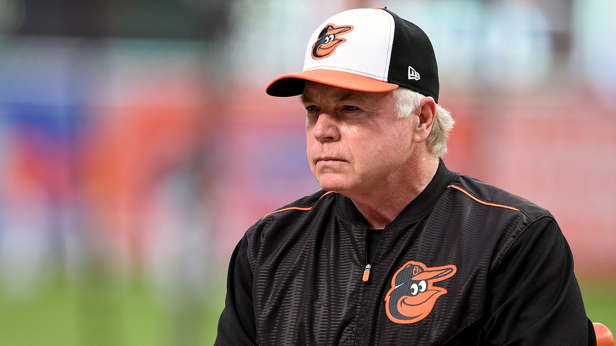 Manager Buck Showalter of the Baltimore Orioles looks on during batting practice at Oriole Park at Camden Yards Sept. 11, 2018, in Baltimore.