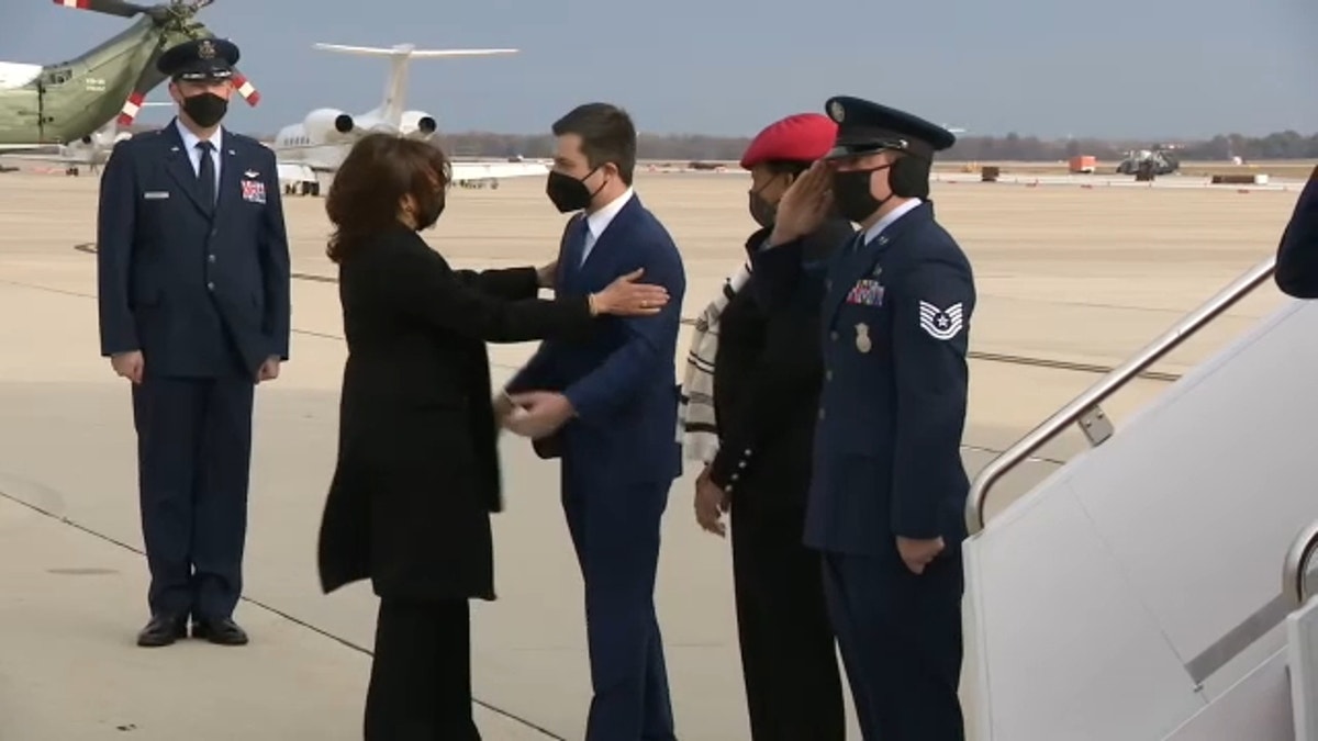 Vice President Kamala Harris and Transportation Secretary Pete Buttigieg