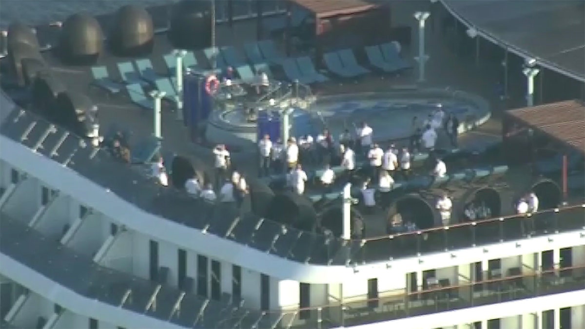 Carnival Miracle cruise ship seen arriving at Los Angeles-area port on Sunday, Dec. 13, 2021 (KKTV)