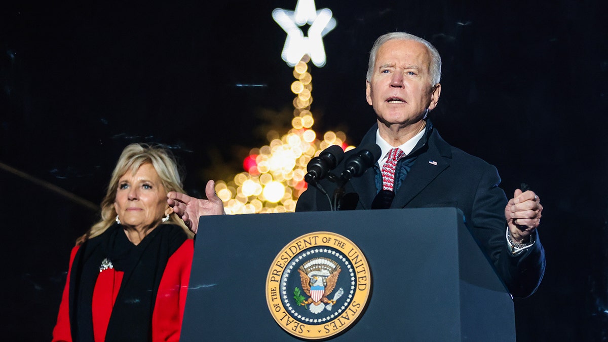 President Biden and first lady Jill Biden at the National Christmas Tree lighting