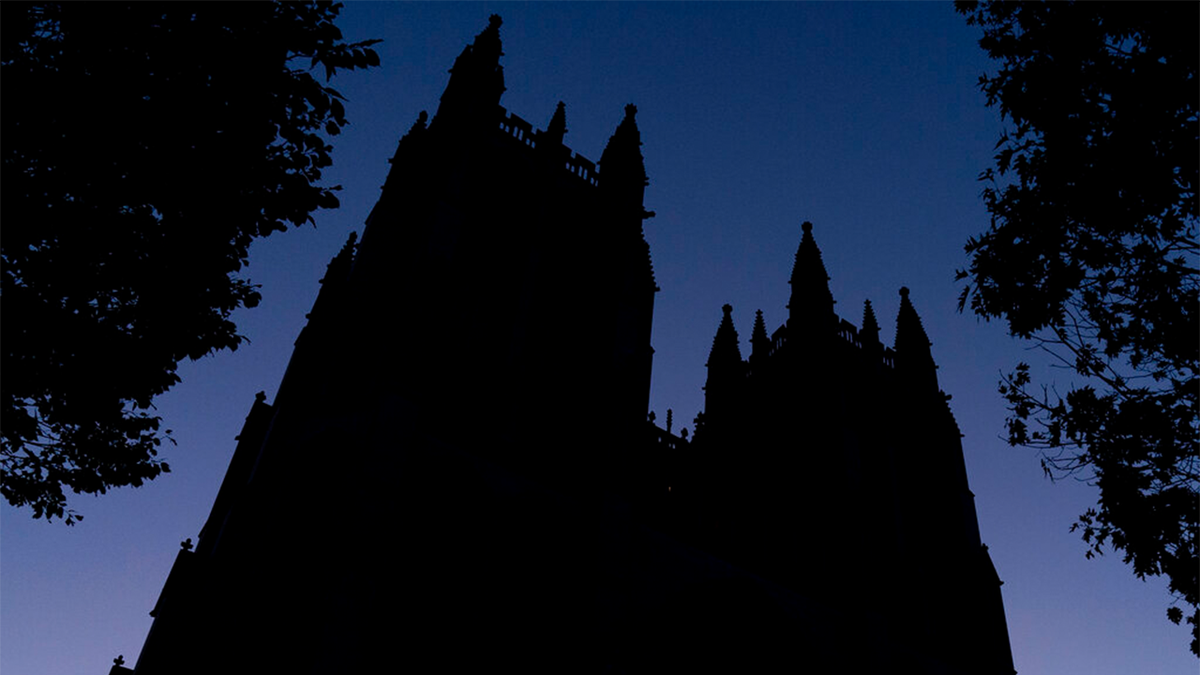 The Washington National Cathedral is seen at dawn on Nov. 5, 2021.