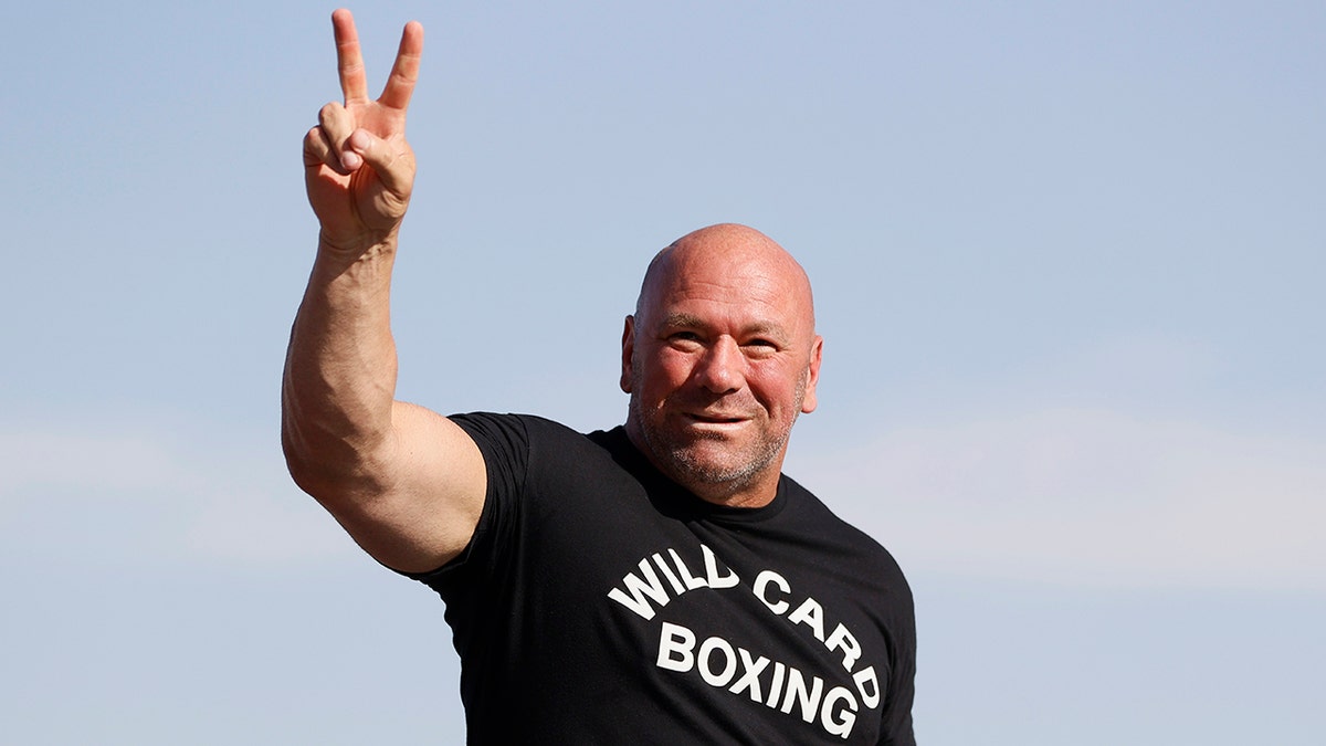 UFC president, Dana White walks on stage during prerace ceremonies prior to the NASCAR Cup Series South Point 400 at Las Vegas Motor Speedway on Sept. 26, 2021 in Las Vegas, Nevada.