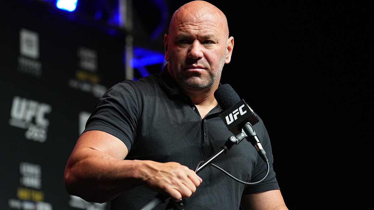 UFC president Dana White looks on during the UFC 265 press conference at Toyota Center on Aug. 5, 2021, in Houston, Texas.