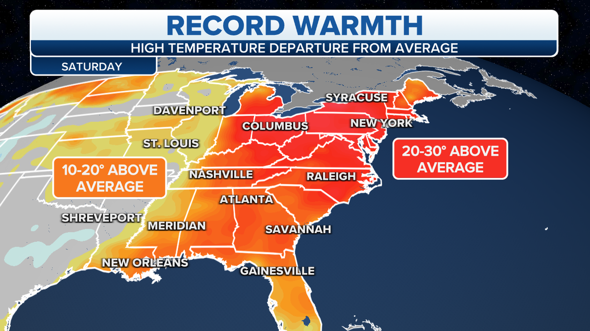 Record warmth for south, eastern U.S.
