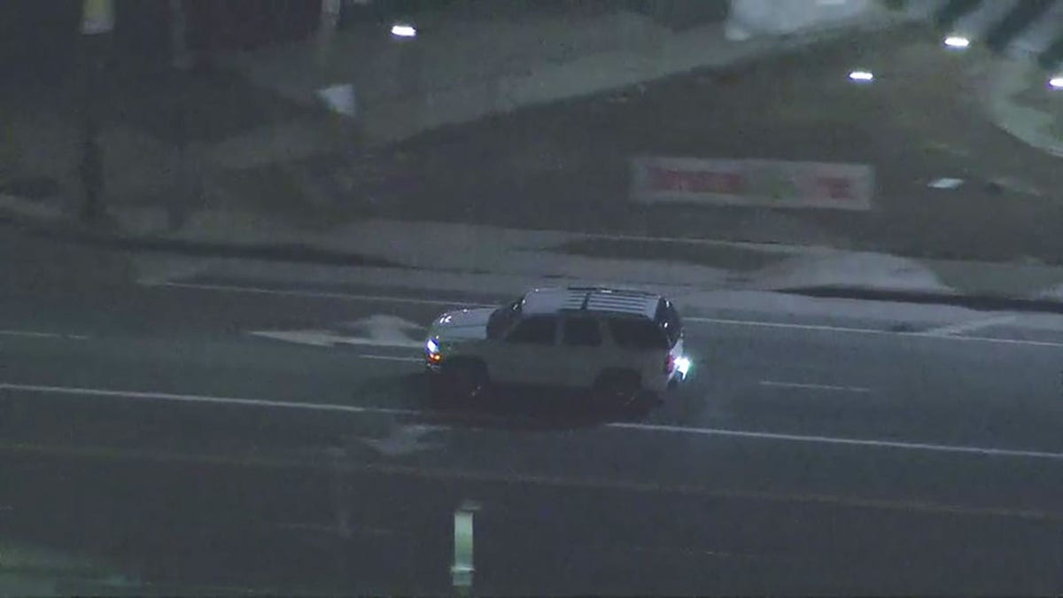 The suspect -- inside a white SUV -- led police on a chase in Los Angeles (FOX 11, SkyFOX)