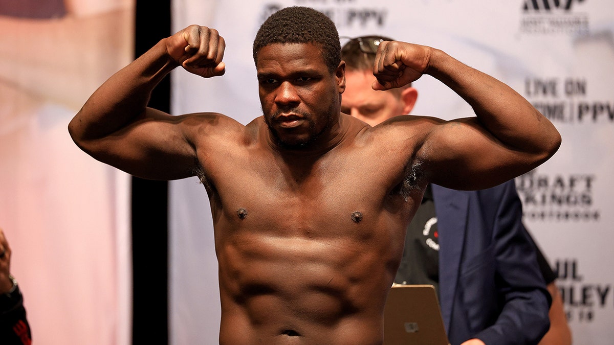 TAMPA, FLORIDA - DECEMBER 17: Frank Gore poses during a weigh in at the Hard Rock Hotel and Casino ahead of this weekends fight on December 17, 2021 in Tampa, Florida.