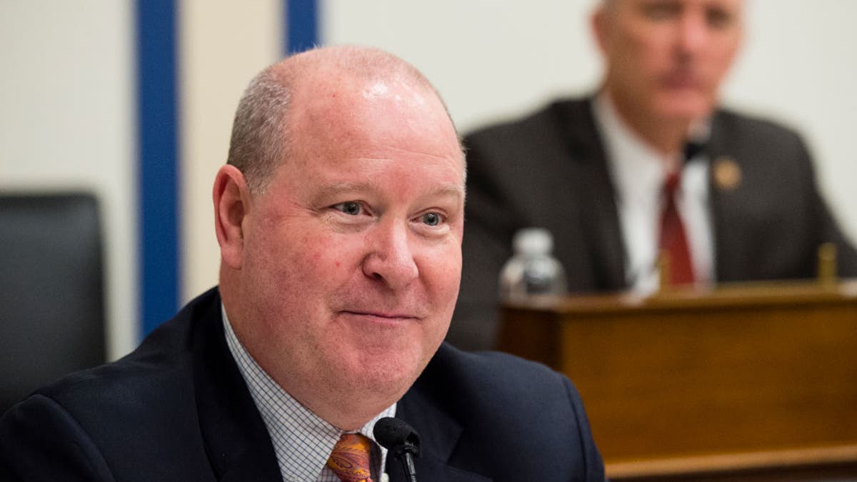 Rep. Larry Bucshon, R-Ind., speaks during the 2019 Congressional Hockey Caucus Briefing during NHL Hockey Day On The Hill at Rayburn House Office Building on Feb. 6, 2019 in Washington, D.C. (Patrick McDermott/NHLI via Getty Images)