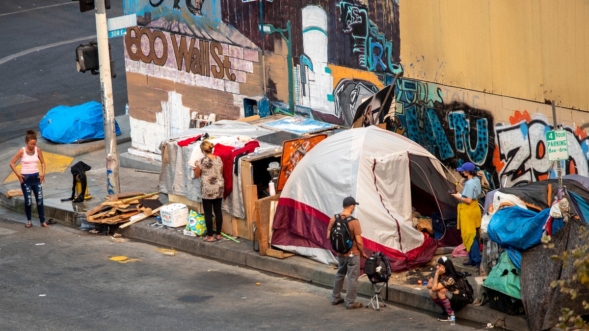 A view of a homeless encampment on Skid Row on Thursday, Sept. 23, 2021 in Los Angeles, CA.  (Allen J. Schaben / Los Angeles Times via Getty Images)