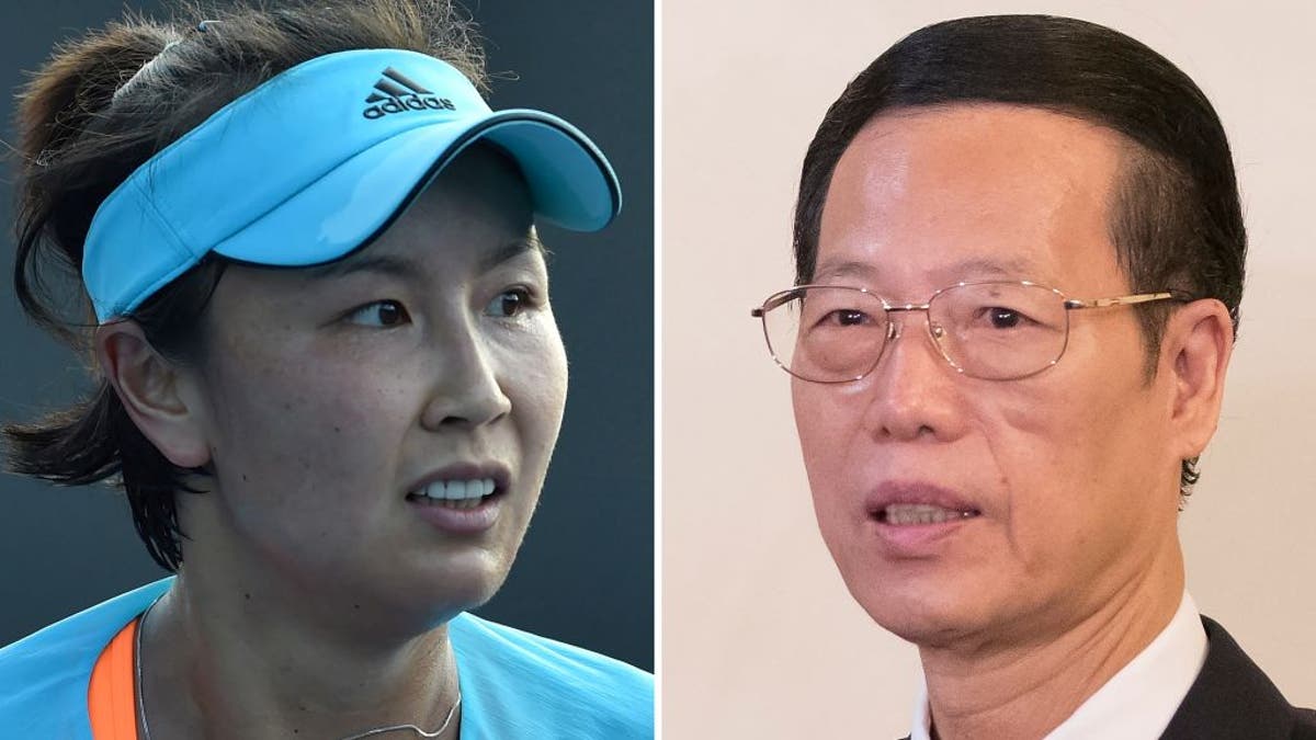 Tennis player Peng Shuai of China (left) during her women's singles first-round match at the Australian Open tournament in Melbourne on Jan. 16, 2017; Chinese Vice Premier Zhang Gaoli during a visit to Russia at the Saint Petersburg International Investment Forum in Saint Petersburg on June 18, 2015. 