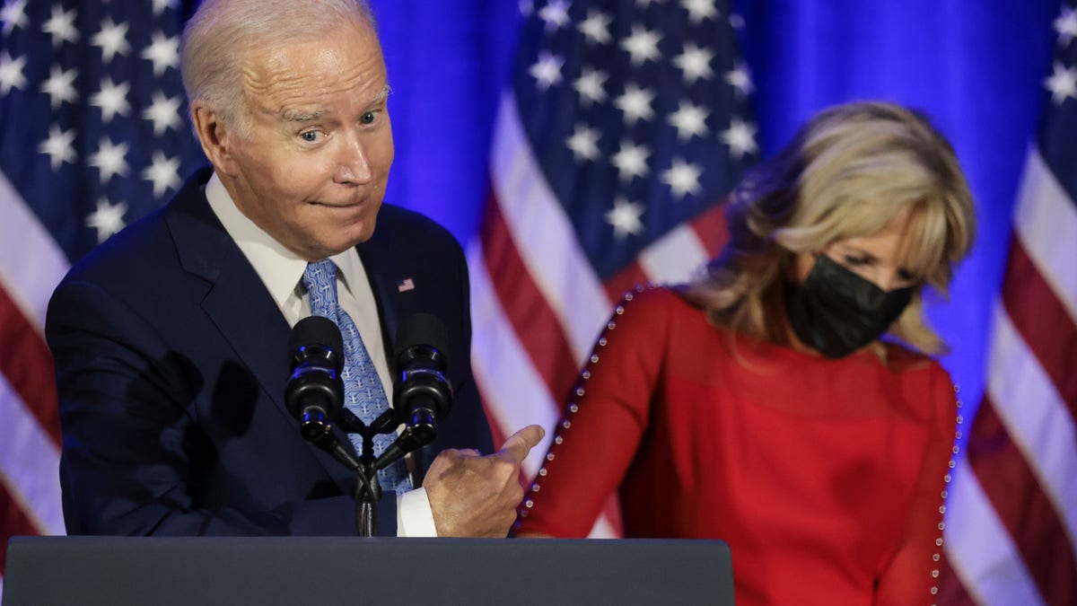 President Joe Biden with First Lady Jill Biden at Democratic National Committee holiday party