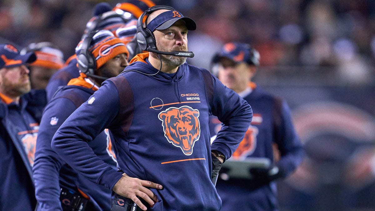 Bears coach Matt Nagy looks on during the Minnesota Vikings game on Dec. 20, 2021, at Soldier Field in Chicago.