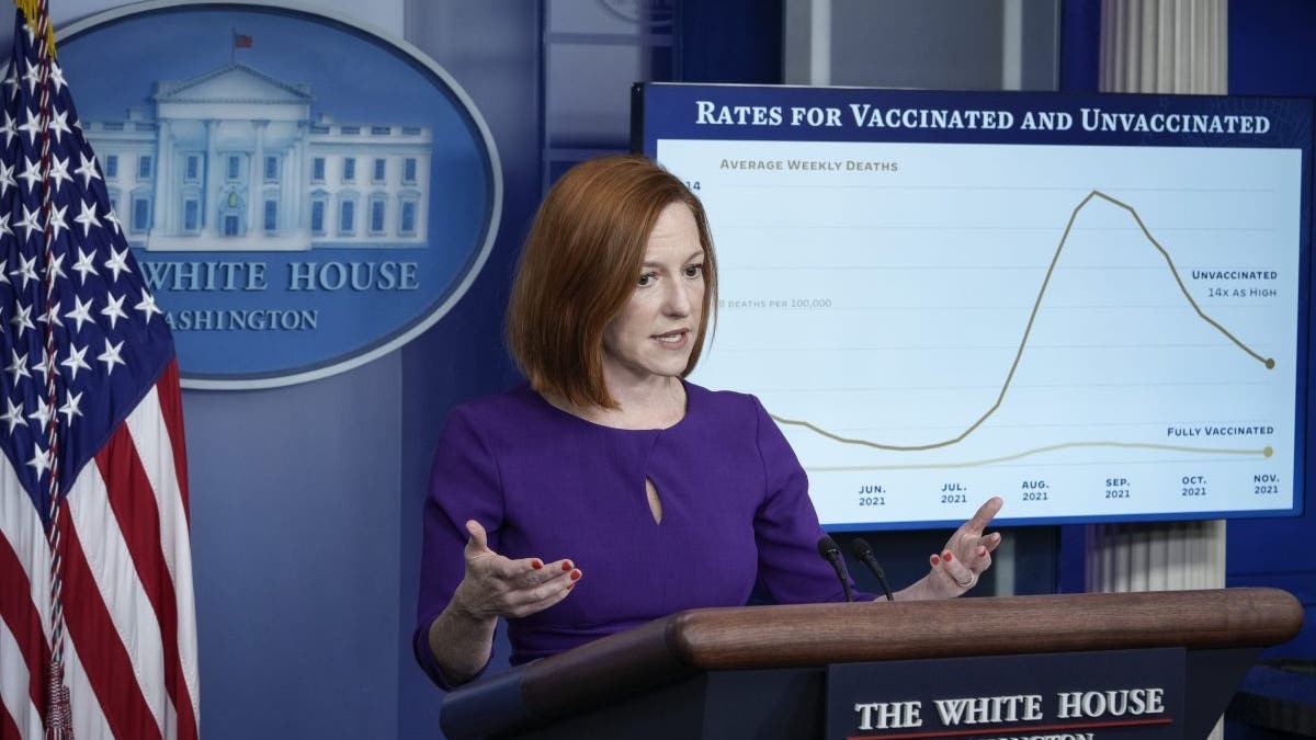 Press secretary Jen Psaki speaks during the daily press briefing at the White House Dec. 21, 2021. (Drew Angerer/Getty Images)