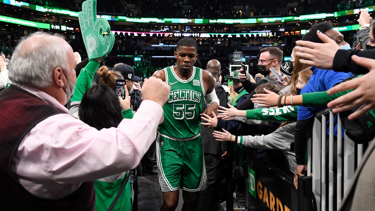 Joe Johnson #55 of the Boston Celtics leaves the court after the game against the Cleveland Cavaliers on Dec. 22, 2021 at the TD Garden in Boston, Massachusetts. 