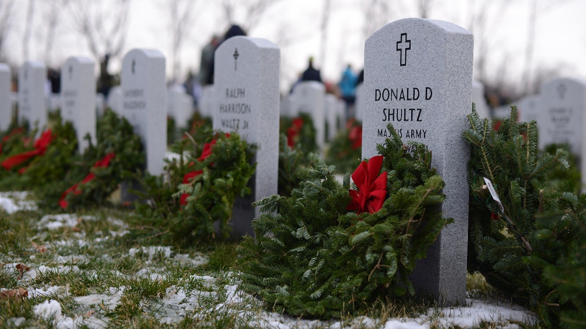Wreaths Across America at Indiantown Gap National Cemetery Volunteers placed nearly 30,000 wreaths today throughout the cemetery. Photo by Susan L. Angstadt 12-16-17 (Photo By MediaNews Group/Reading Eagle via Getty Images)