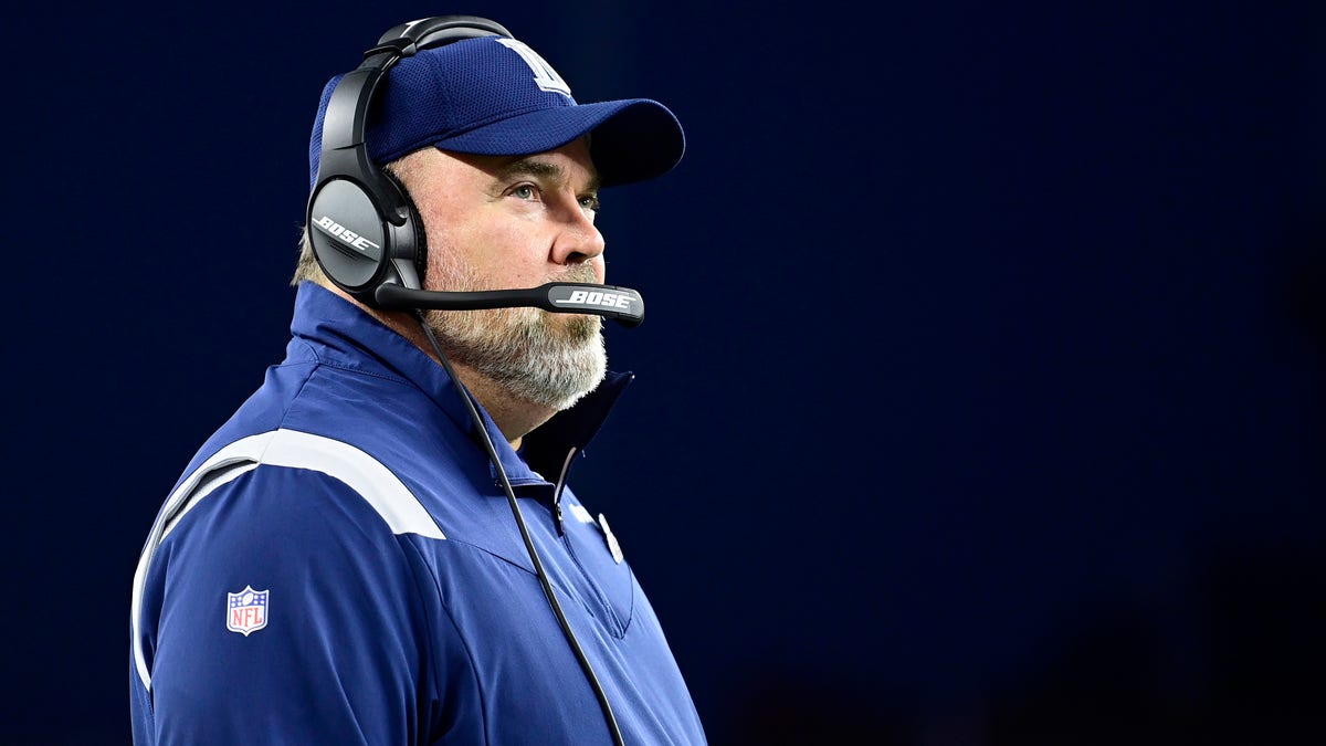 Head coach Mike McCarthy of the Dallas Cowboys looks on during the second half against the New England Patriots on Oct. 17, 2021, in Foxborough, Massachusetts.