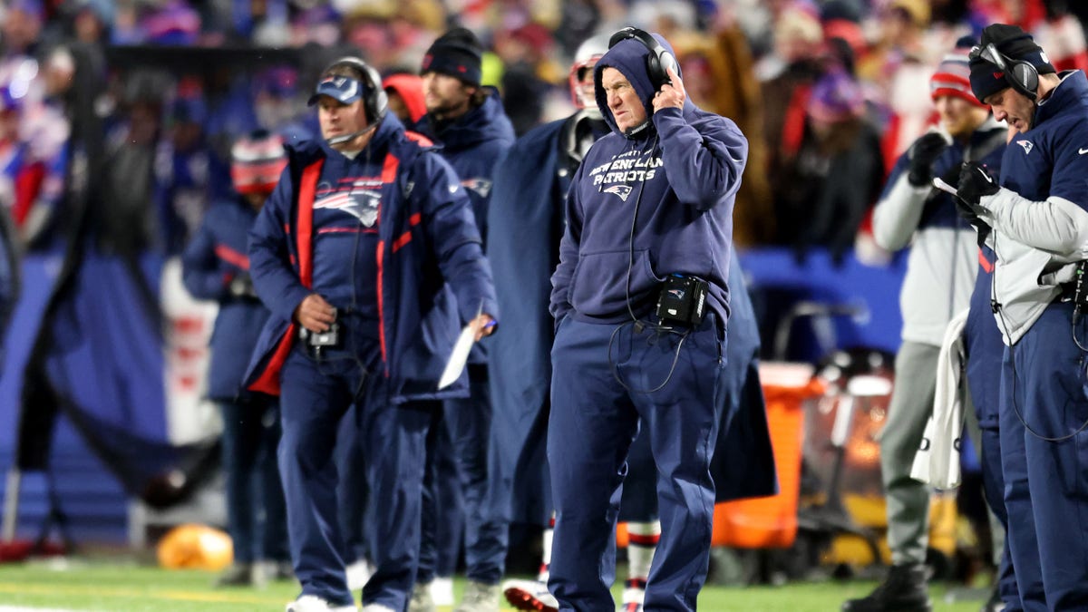 Head coach Bill Belichick of the New England Patriots reacts during the second quarter against the Buffalo Bills on Dec. 6, 2021, in Orchard Park, New York.