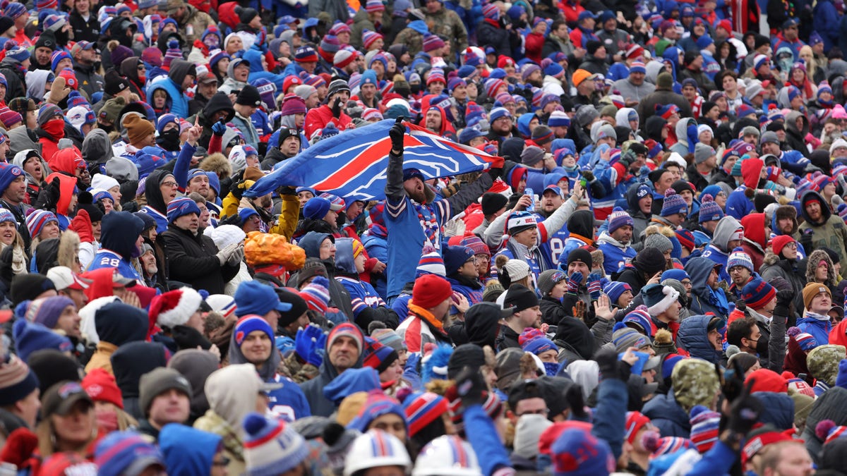 Buffalo Bills fans watch their team play against the Carolina Panthers at Highmark Stadium on Dec. 19, 2021, in Orchard Park, New York. 