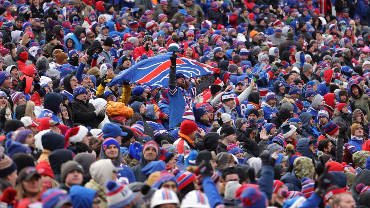 Buffalo Bills fans watch their team play against the Carolina Panthers at Highmark Stadium on Dec. 19, 2021, in Orchard Park, New York.