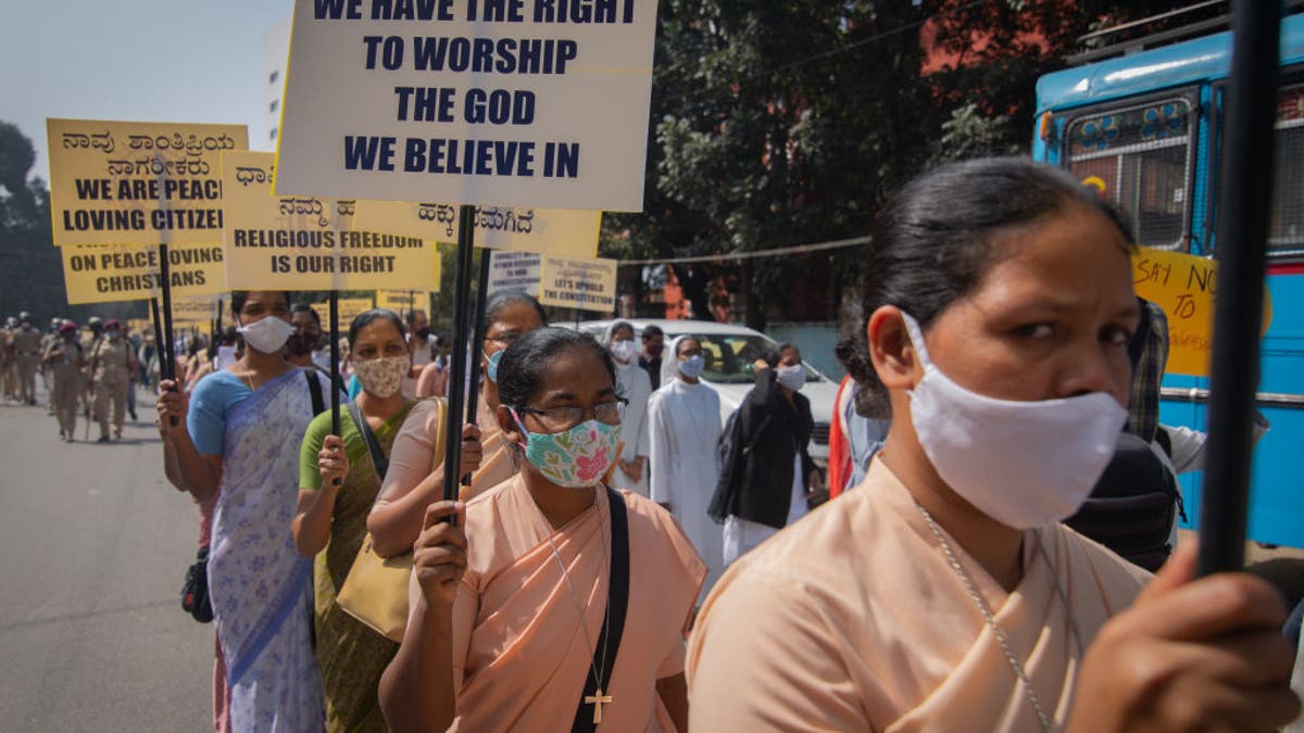 Christian nuns protesting in India.