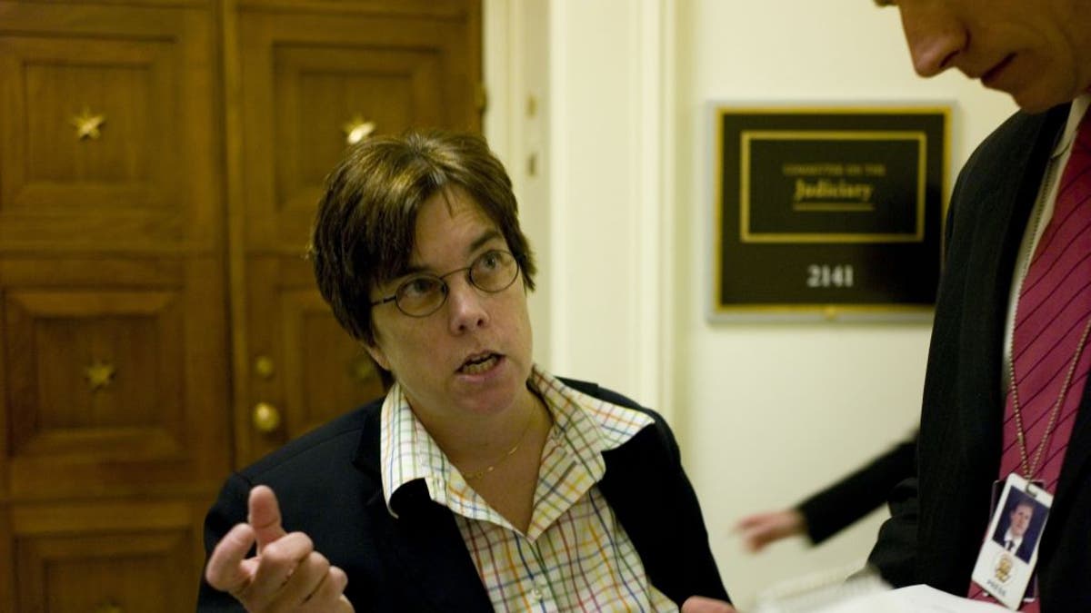 Valerie E. Caproni, who served as FBI general counsel, talks to reporters after testifying during the House Judiciary Subcommittee on Constitution, Civil Rights, and Civil Liberties hearing on the National Security Letters Reform Act of 2007 on April 15, 2008. (Scott J. Ferrell/Congressional Quarterly)